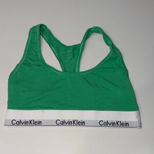 Calvin Klein Emerald Green Racerback Bralette with White Logo Band ~ M